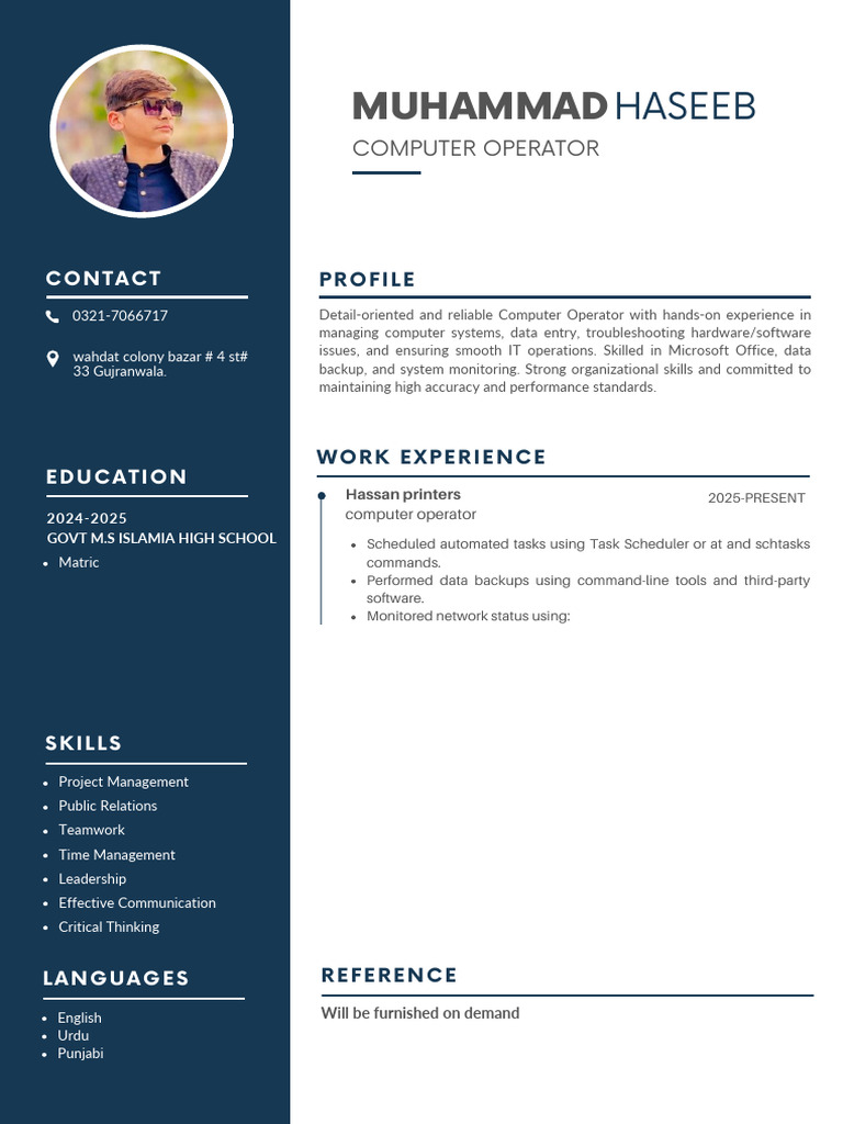 Computer Operator Profile: Haseeb | PDF
