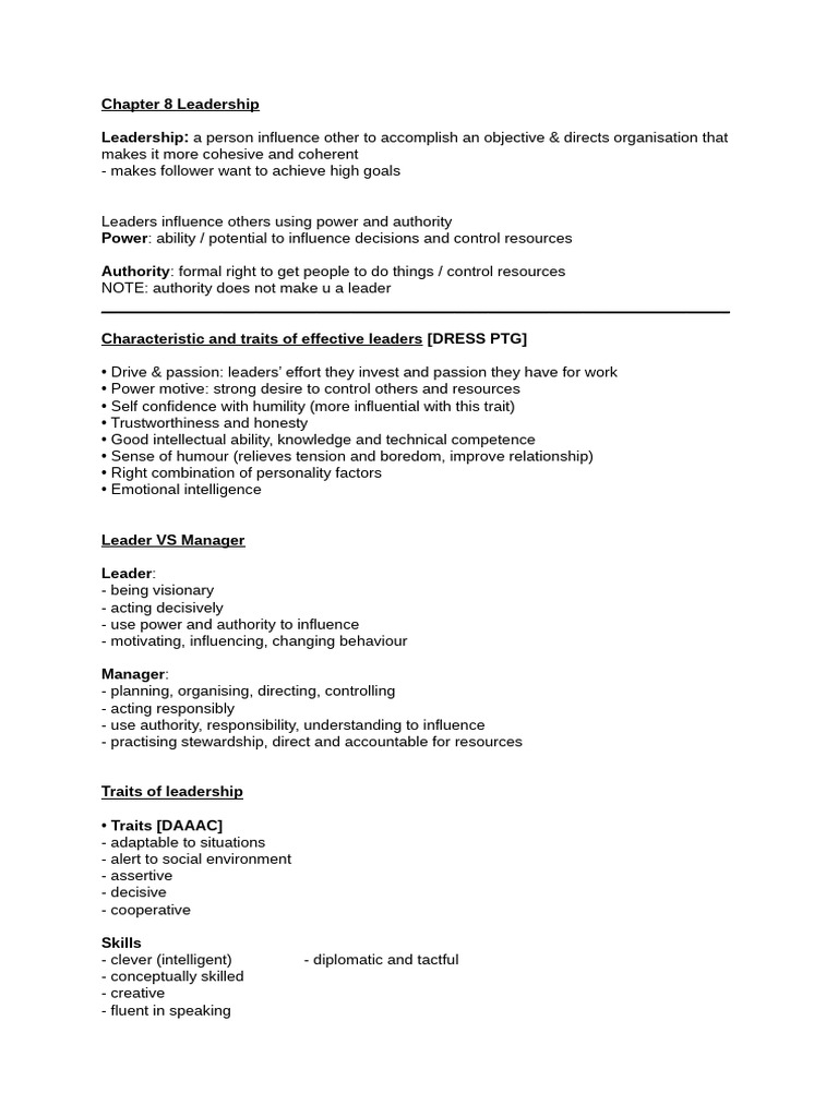 Leadership Traits and Theories Explained | PDF | Leadership | Psychology