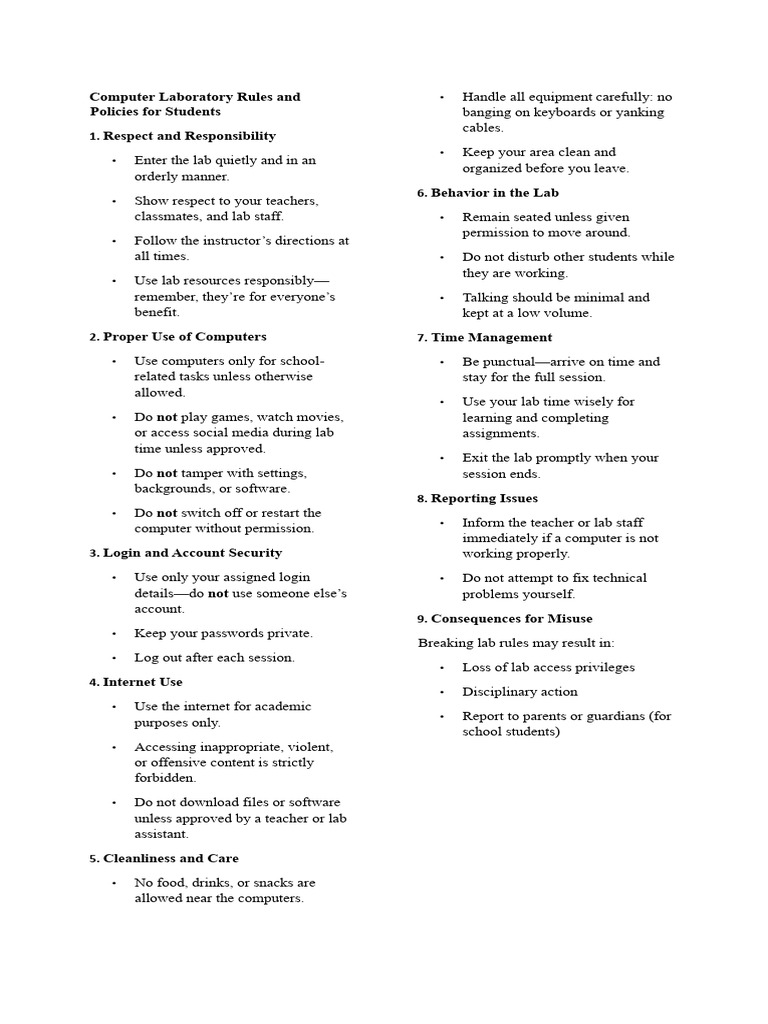 Computer Laboratory Rules and Policies For Students | PDF | Computing