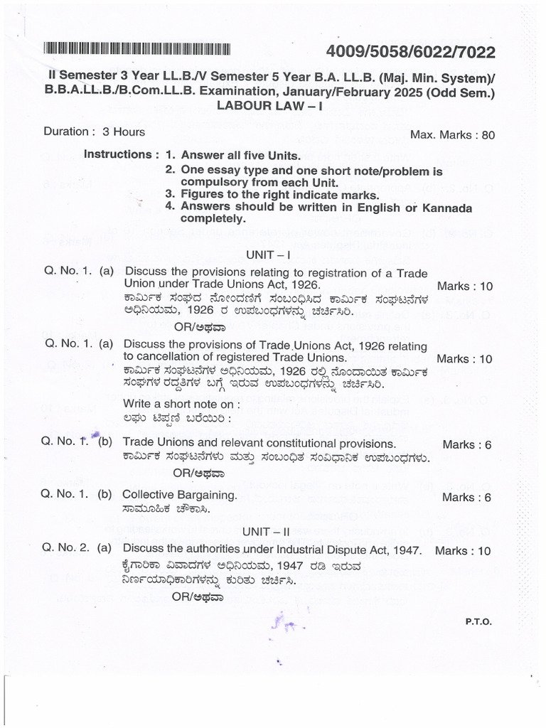 Labour Law - I Jan 2025 | PDF