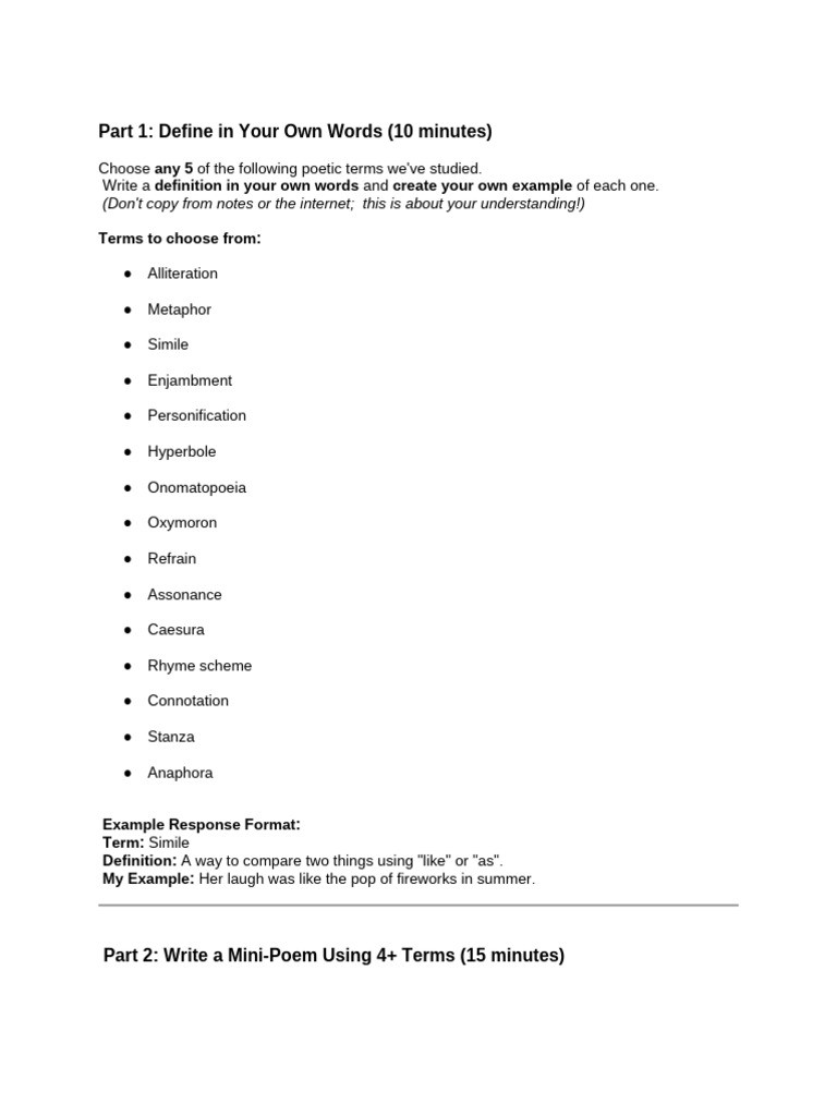 Poetic Terms Definition and Mini-Poem Guide | PDF