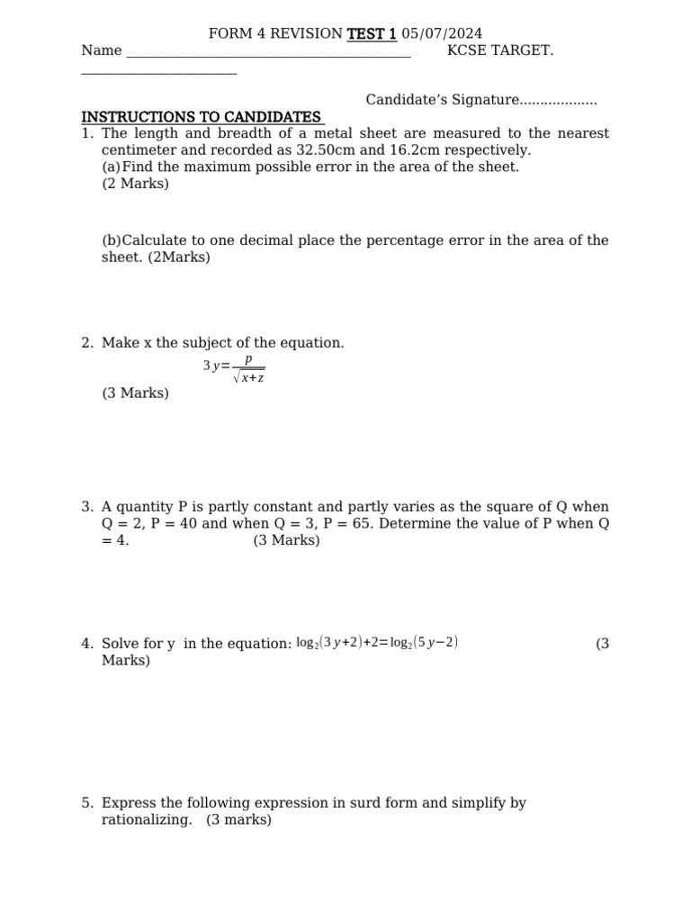 Form 4 Revision Test 1 Answers | PDF