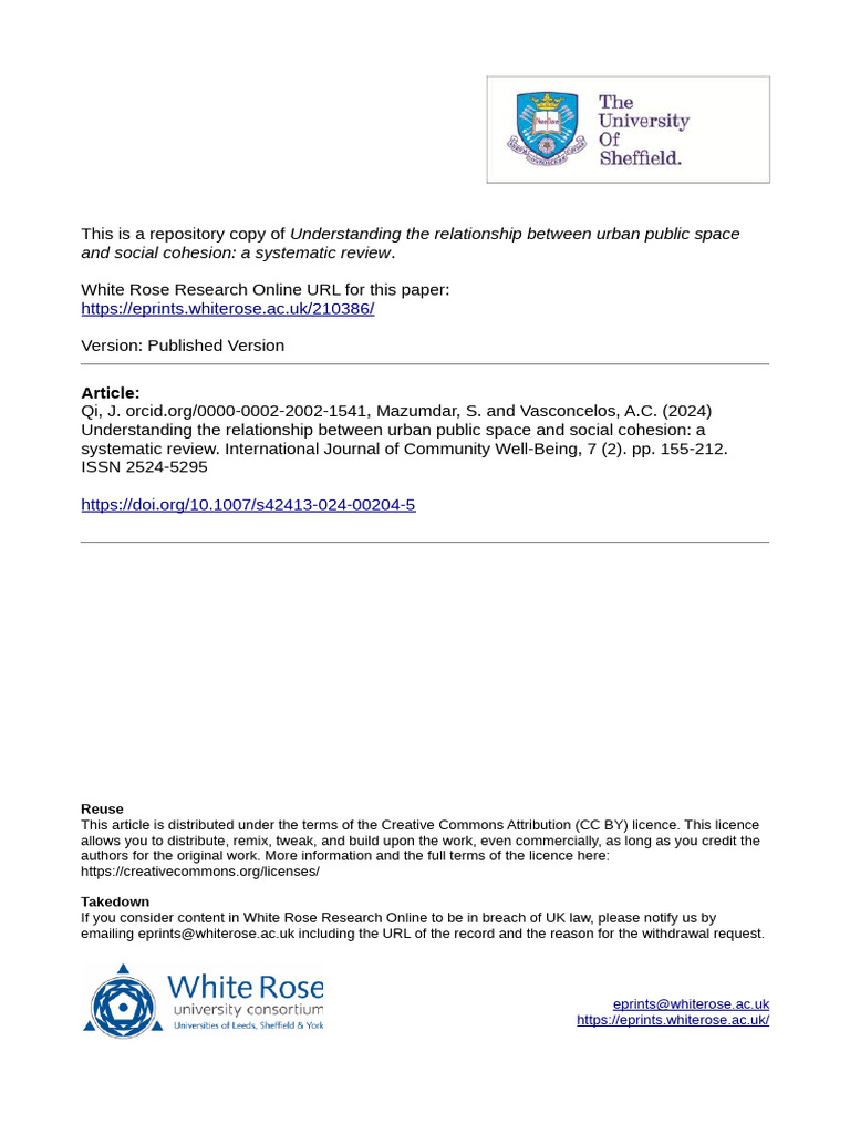 Urban Public Space and Social Cohesion | PDF | Space | Community