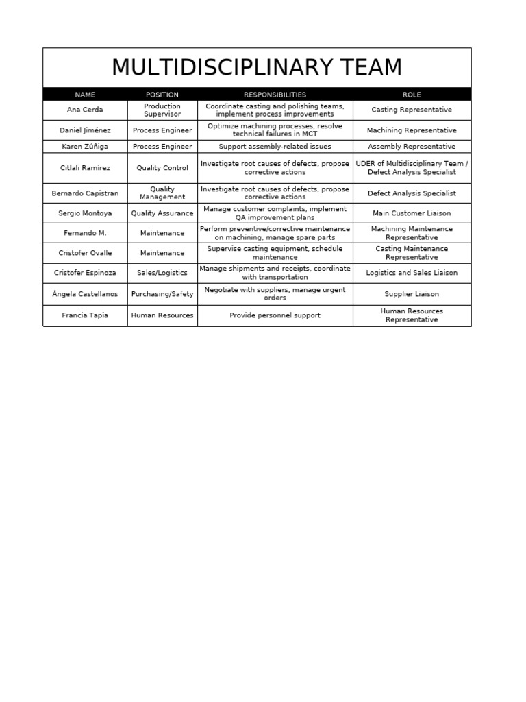 Multidisciplinary Team Roles and Responsibilities | PDF | Business ...