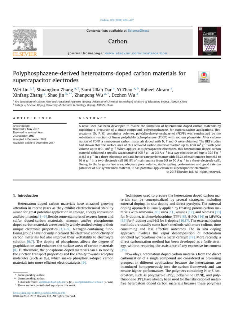 Heteroatom-Doped Carbon for Supercapacitors | PDF | Adsorption ...
