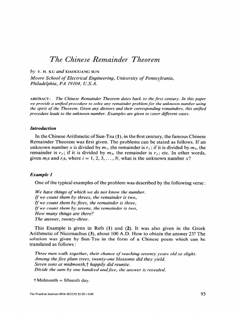 Solving the Chinese Remainder Theorem | PDF | Prime Number | Algebra