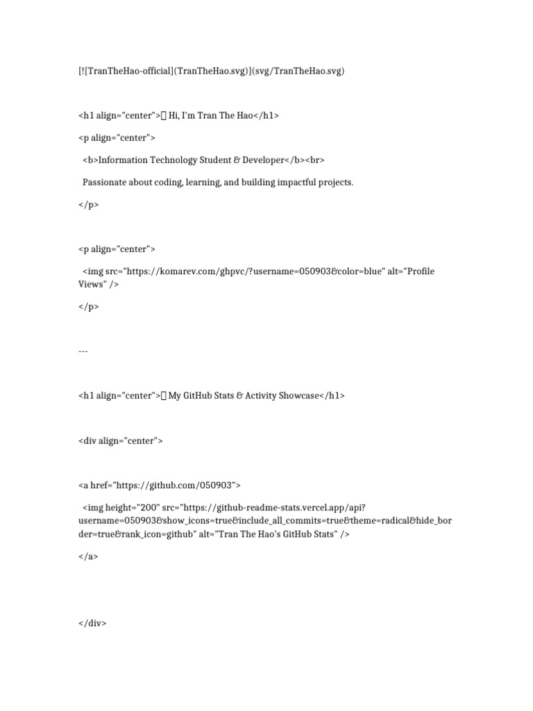 GitHub Profile of Tran The Hao | PDF | Computing | Software Engineering