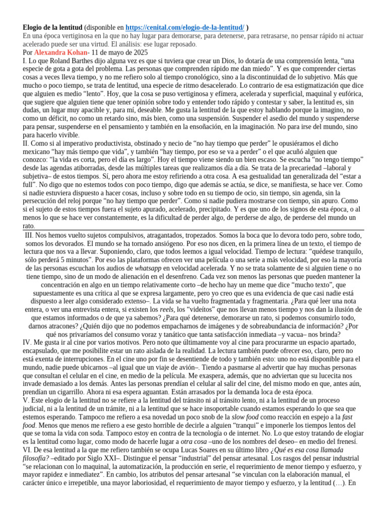 Elogio de la lentitud en la vida moderna | PDF