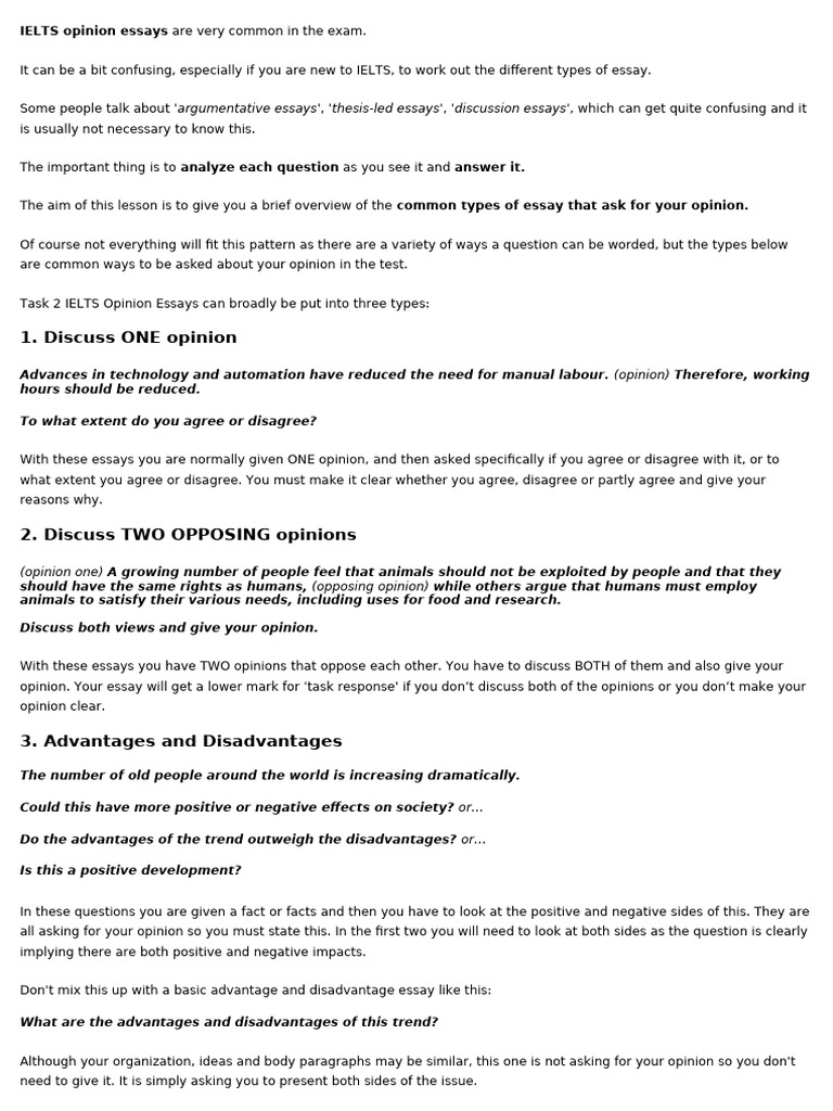 IELTS Opinion Essay Types Explained | PDF | Essays