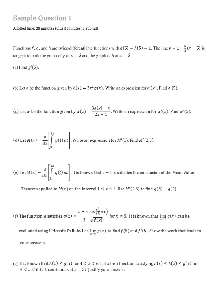 AP 2020 Sample Question AB | PDF | Mathematical Analysis | Mathematics
