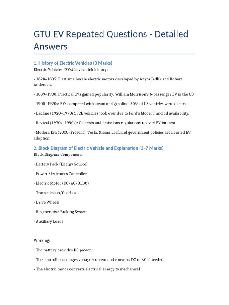 GTU Electric Vehicle FAQs and Insights | PDF | Electric Motor ...