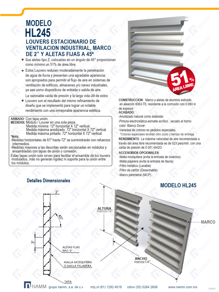 Louvers Industriales HL245 | PDF | Ventilación (Arquitectura)