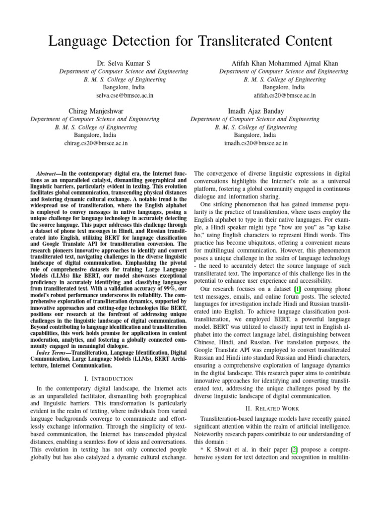 Lan Detecttion For Translit Text | PDF | Communication | Multilingualism
