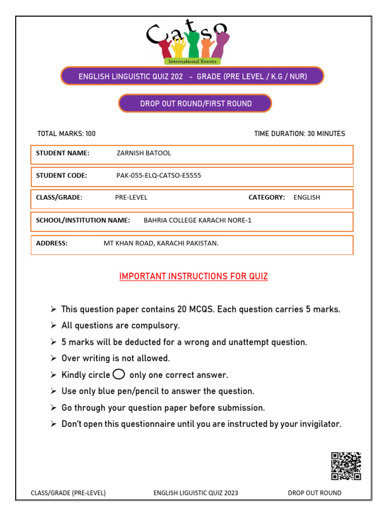Pre Level Sample Paper | PDF | Chess Openings | Chess