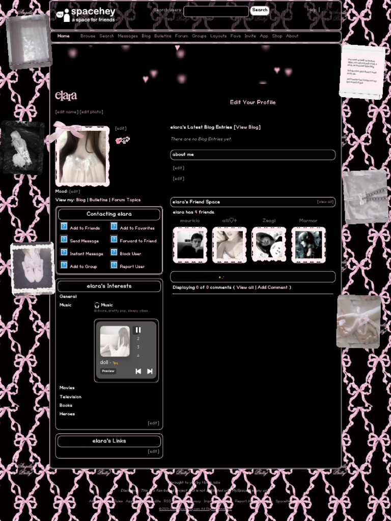 Elara's Profile SpaceHey 5 | PDF | Blog | Social Networking Service