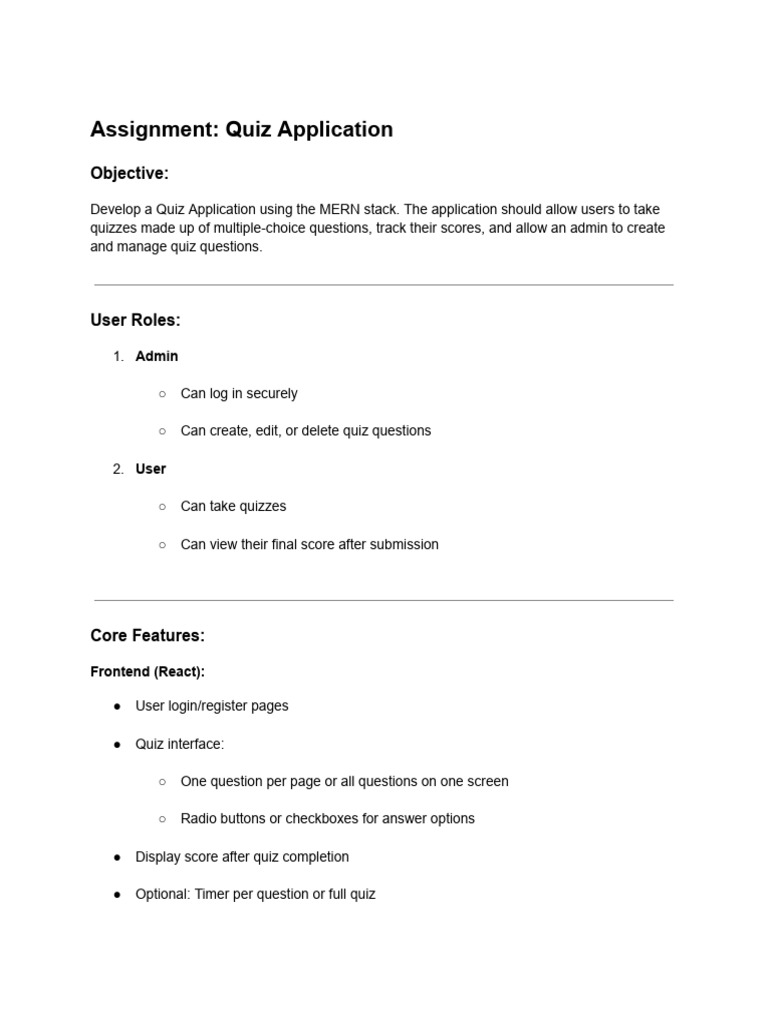 Assignment - Quiz Application | PDF
