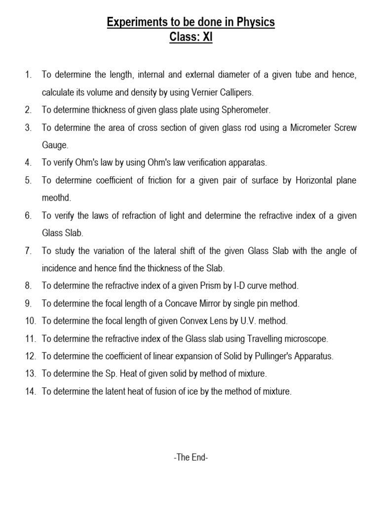 Class 11 Physics Practical Experiments | PDF