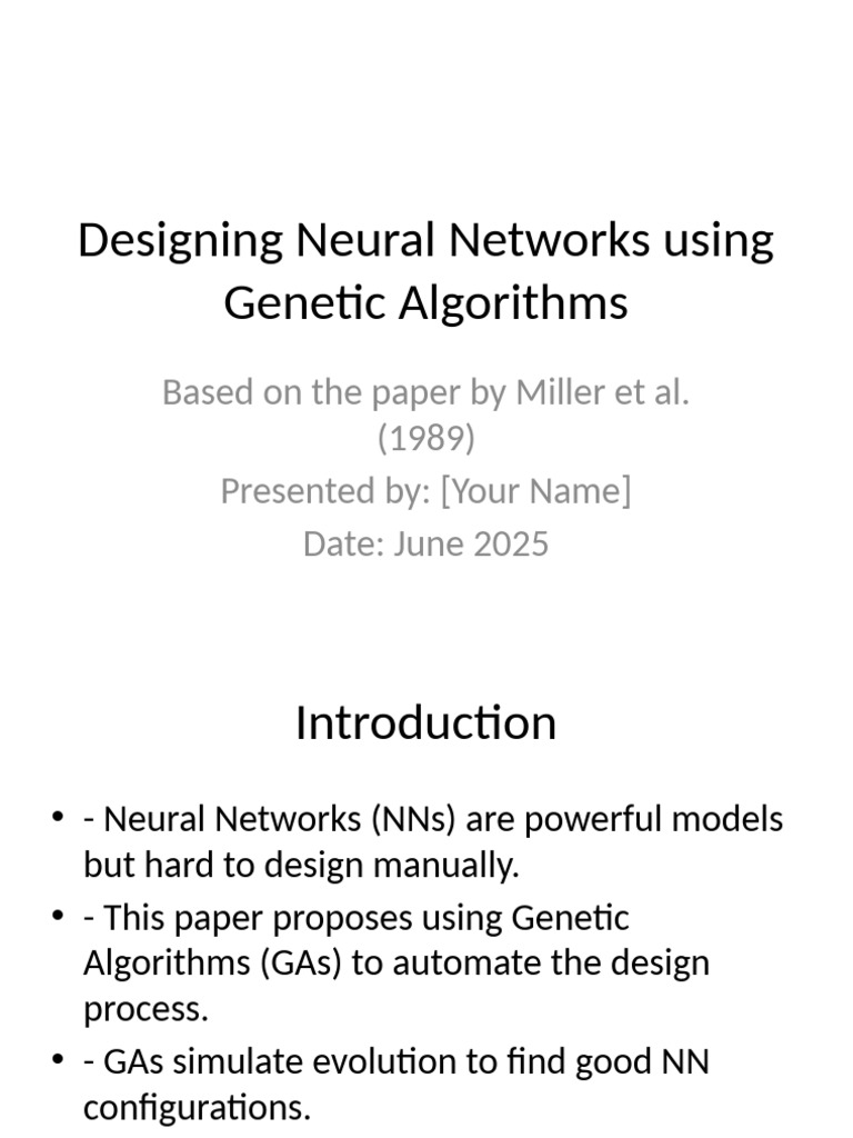 Neural Networks GA Presentation by Student | PDF