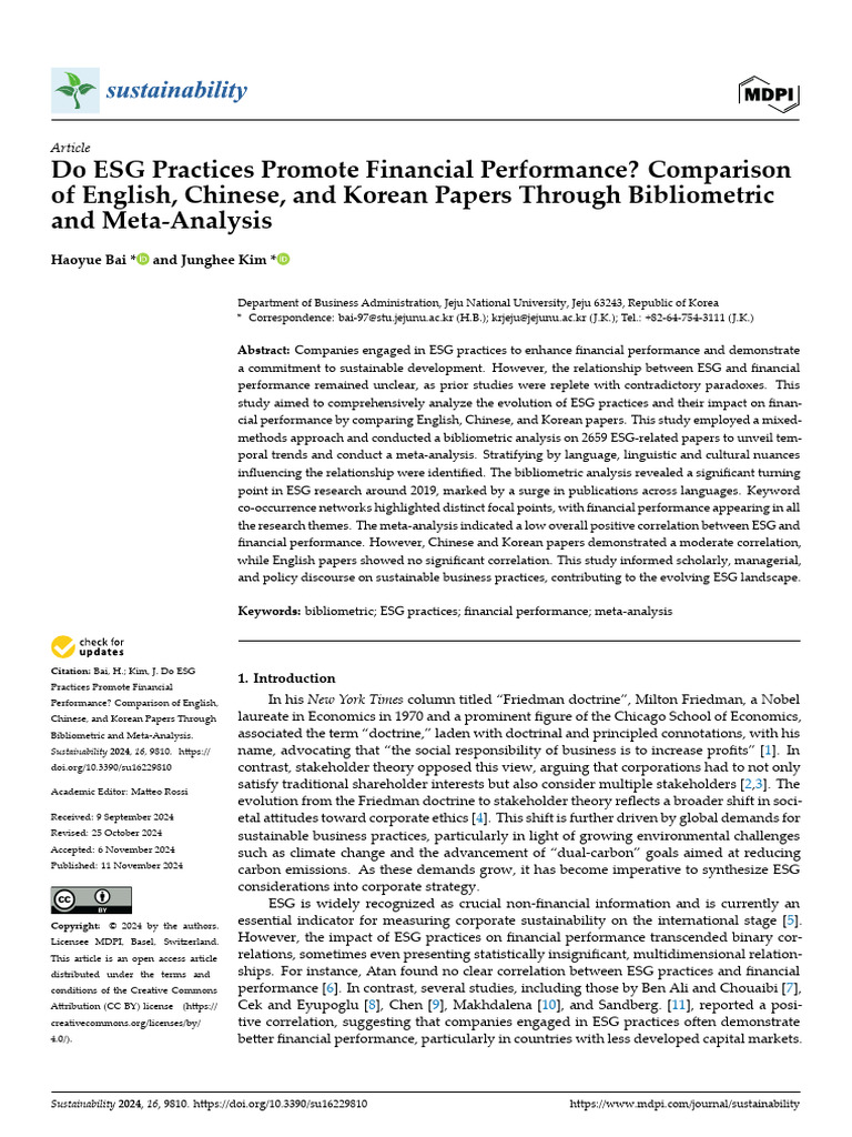 ESG Practices and Financial Performance Analysis | PDF | Analysis ...