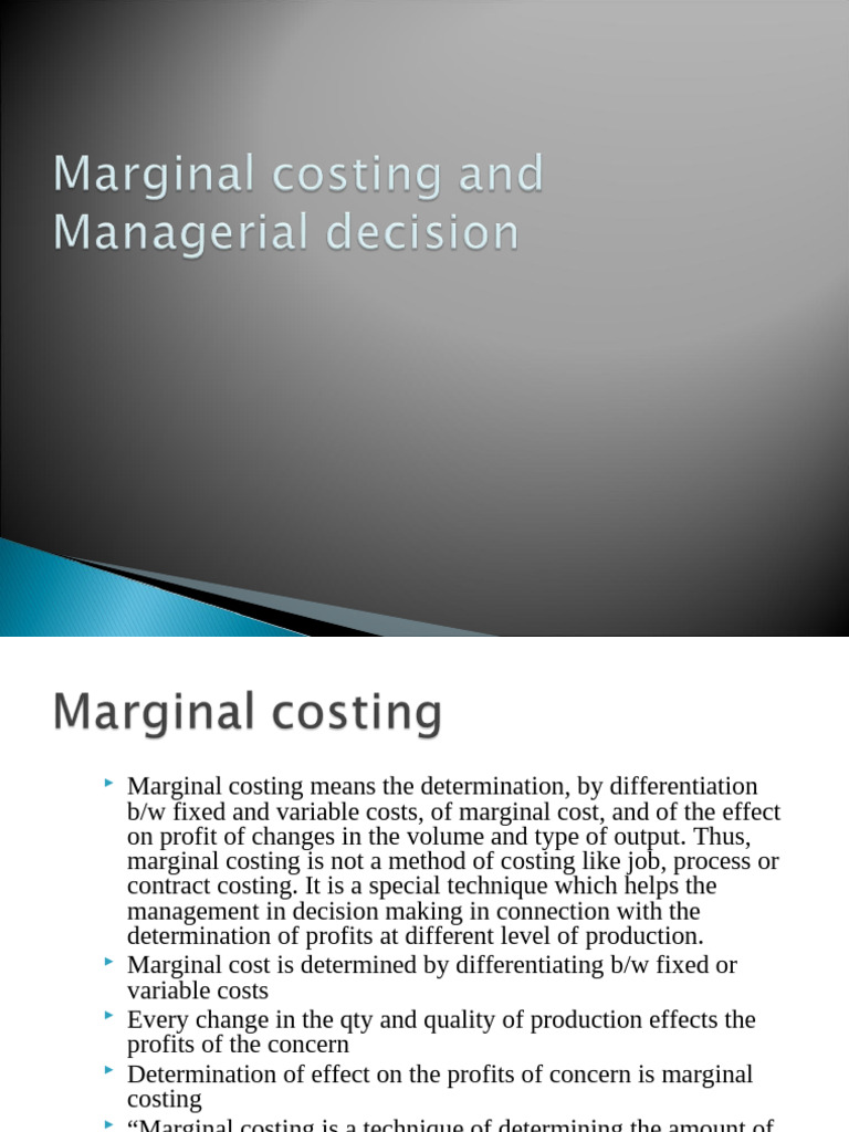 Marginal Costing for Managerial Decisions | PDF | Profit (Economics ...