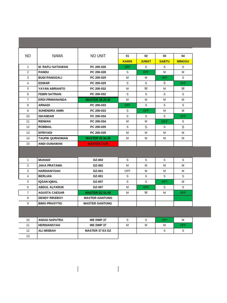 Roster A2b Cuti Febuari | PDF