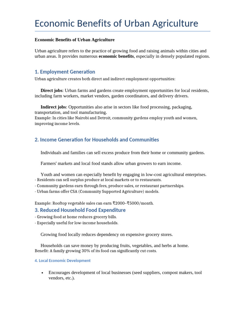 Economic Benefits of Urban Agriculture | PDF | Urban Agriculture | Compost