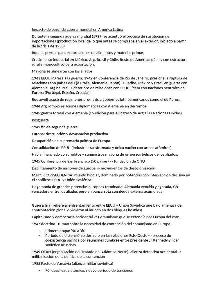 Efectos de la Segunda Guerra en América Latina | PDF | Guerra Fría ...