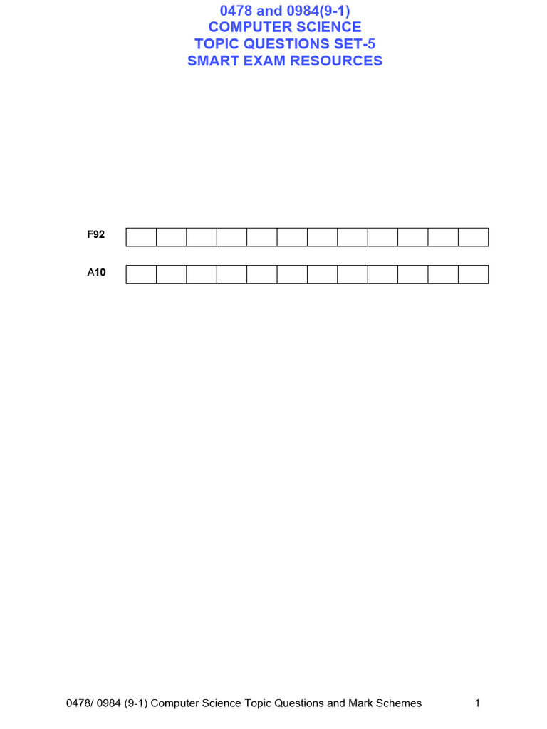 1.1.5 IGCSE Computer Science Number Systems Topic Questions Paper 1 Set ...
