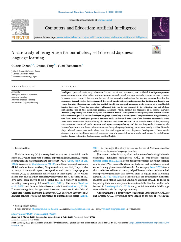 A Case Study of Using Alexa For Out of Class (Aprender Japonés) | PDF ...