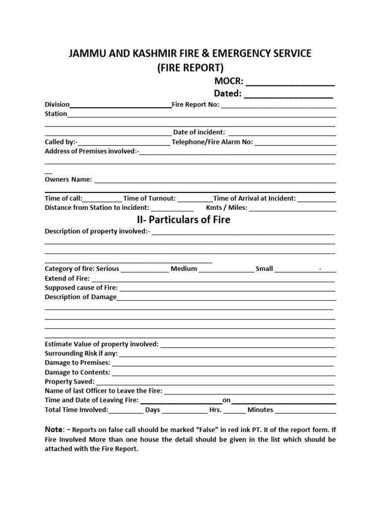 Fire Reports Stns Kupwara | PDF