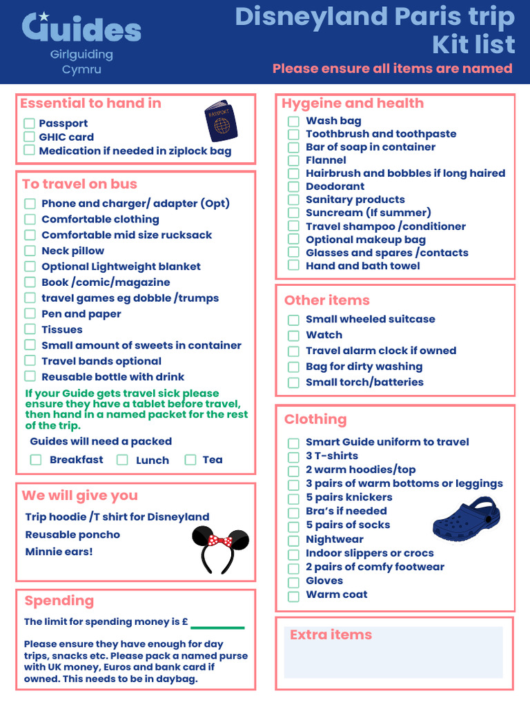Disneyland Paris Packing Checklist | PDF | Clothing