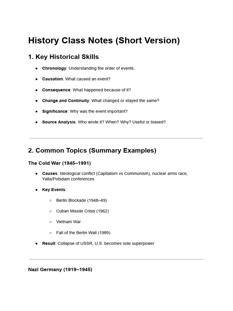 History Class Notes (Short Version) | PDF
