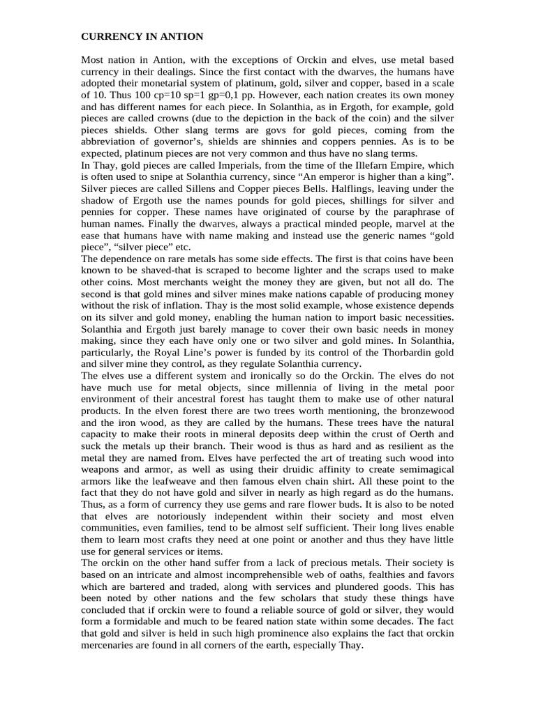 Culture and Technology in Antion | PDF | Elf (Dungeons & Dragons) | Penny