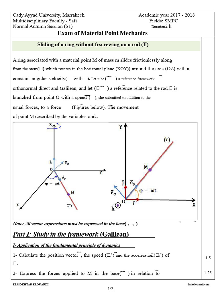 Exam-normal-mechanics-of-the-point-SMPC-2018-2019-correction | PDF ...