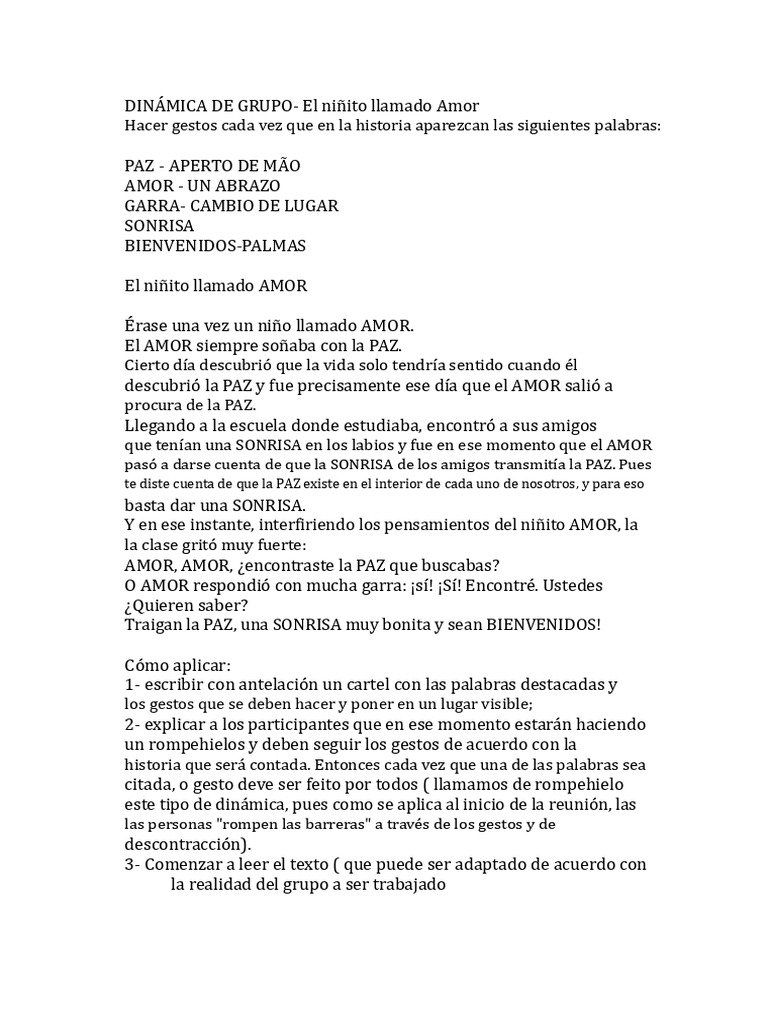 DINÁMICA DE GRUPO - El Niñito Llamado Amor | PDF