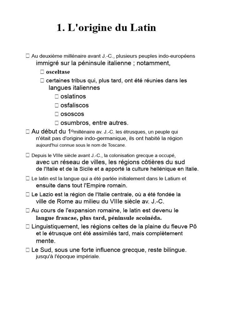 Origines et évolution du latin | PDF | Syllabe | Accent tonique