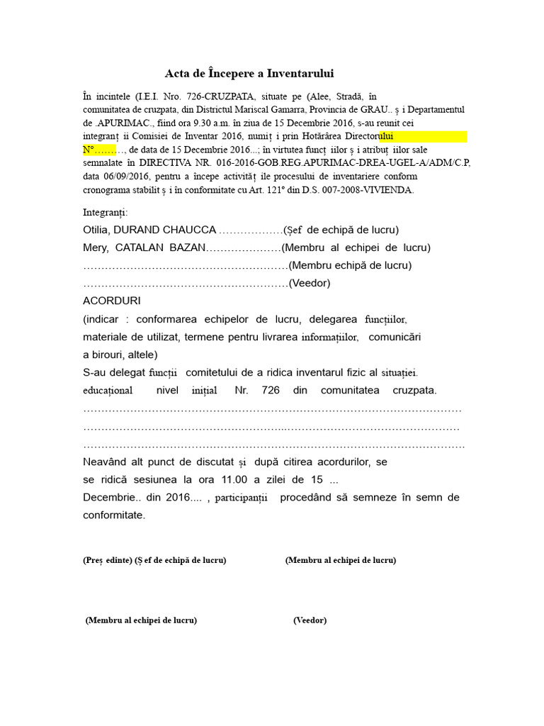 Proces Verbal de Închidere A Inventarului | PDF