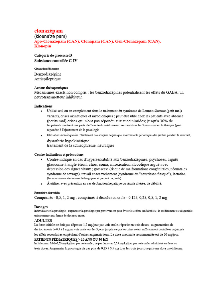 Clonazépam PDF Benzodiazépine Sevrage (toxicologie) — free download