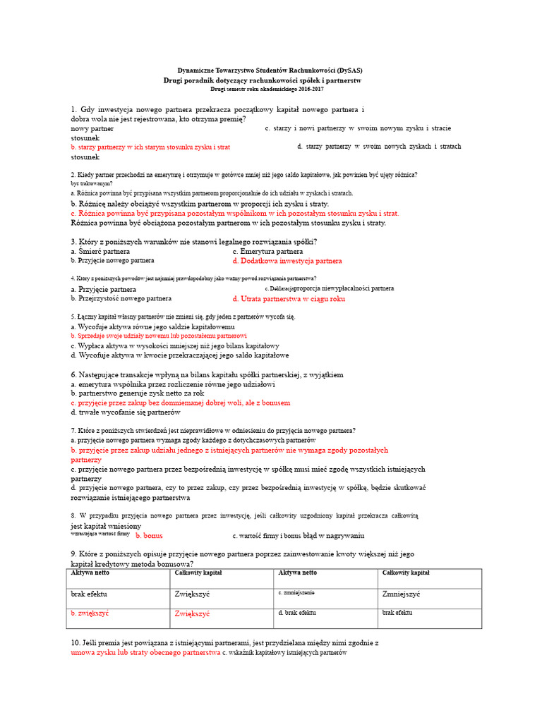 Klucz Odpowiedzi Do Acctg 2a | PDF