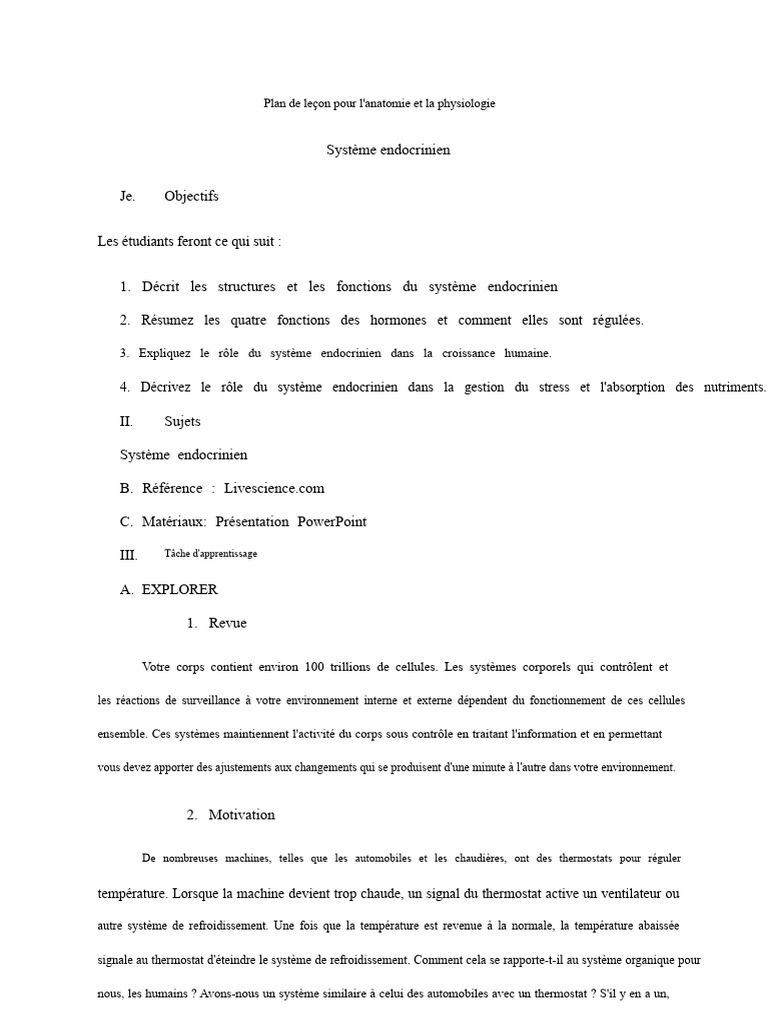 Leçon sur le système endocrinien | PDF | Hormone | Hypophyse