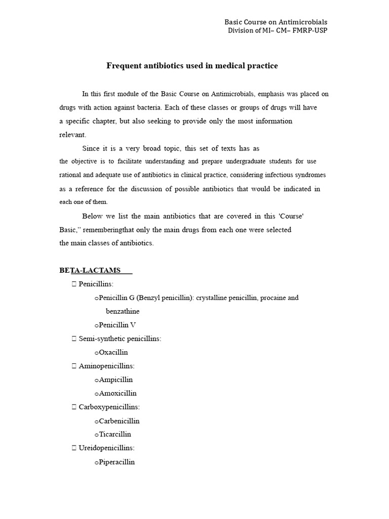 Essential Antibiotics Overview for Students | PDF | Penicillin | Beta ...