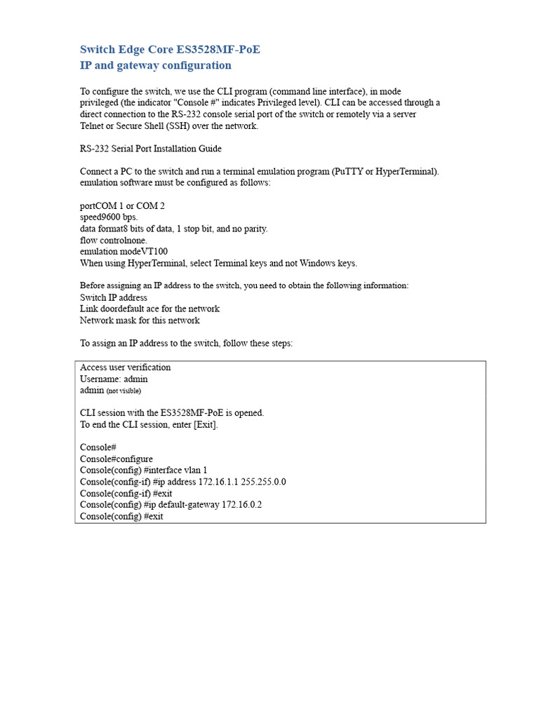 ES3528MF-PoE Switch IP Setup Guide | PDF