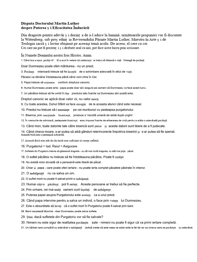 95 de Teze - Traducere Modernă | PDF