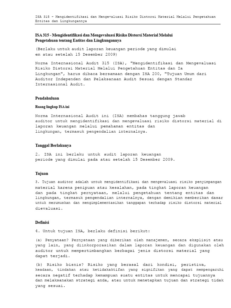 ISA 315 - Mengidentifikasi Dan Mengevaluasi Risiko Distorsi Material ...