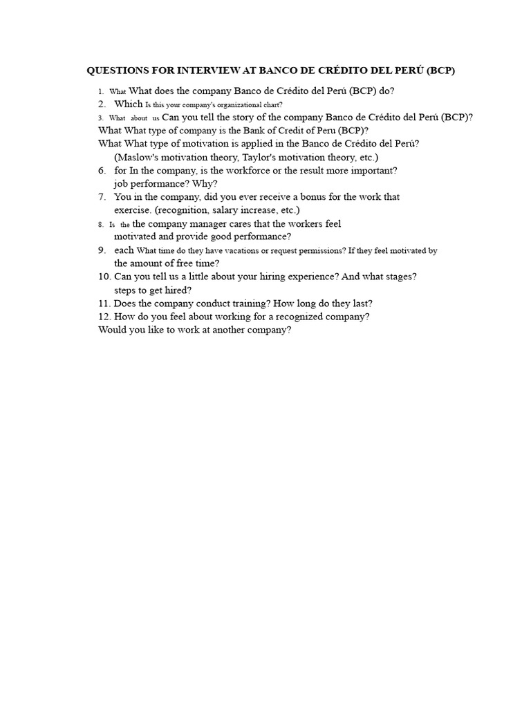 Interview Questions for BCP Candidates | PDF