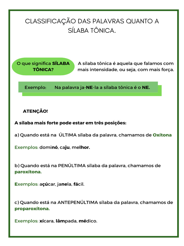 Classificação das Palavras por Sílaba Tônica | PDF | Estresse ...