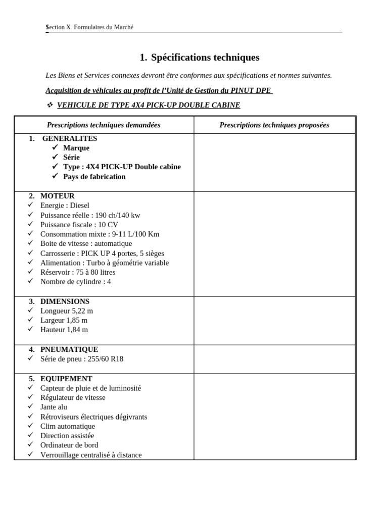 Acquisition de véhicules 4x4 pour PINUT DPE | PDF