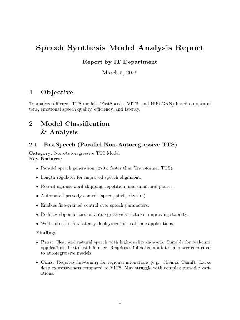 TTS Model Performance Analysis Report | PDF | Speech Synthesis ...