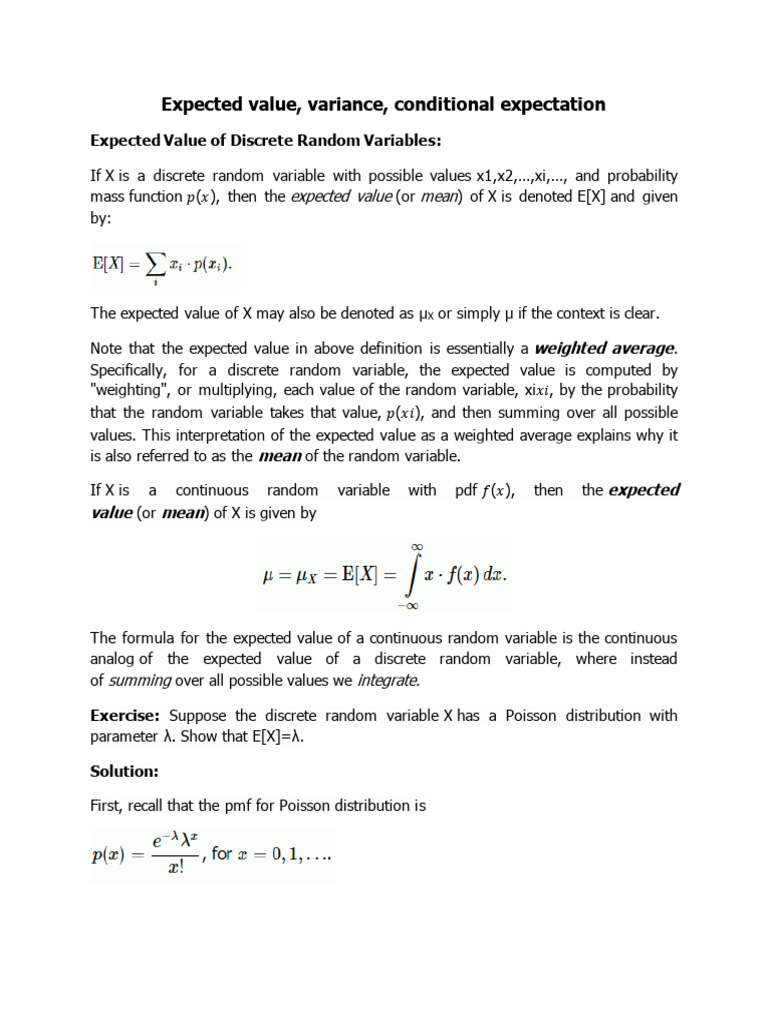 04 Expected Value Variance Conditional Expectation Pdf Expected