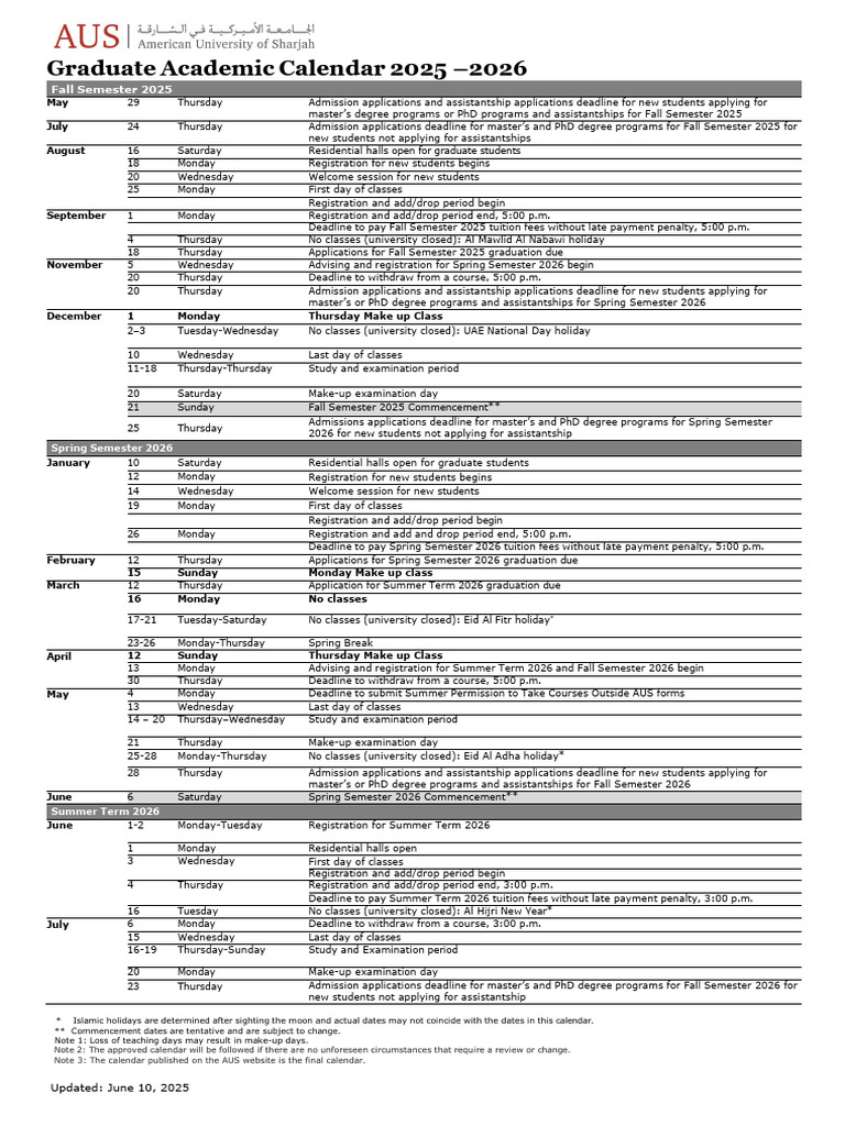 Graduate Academic Calendar 2025-2026 | PDF | Academic Term | Doctor Of ...
